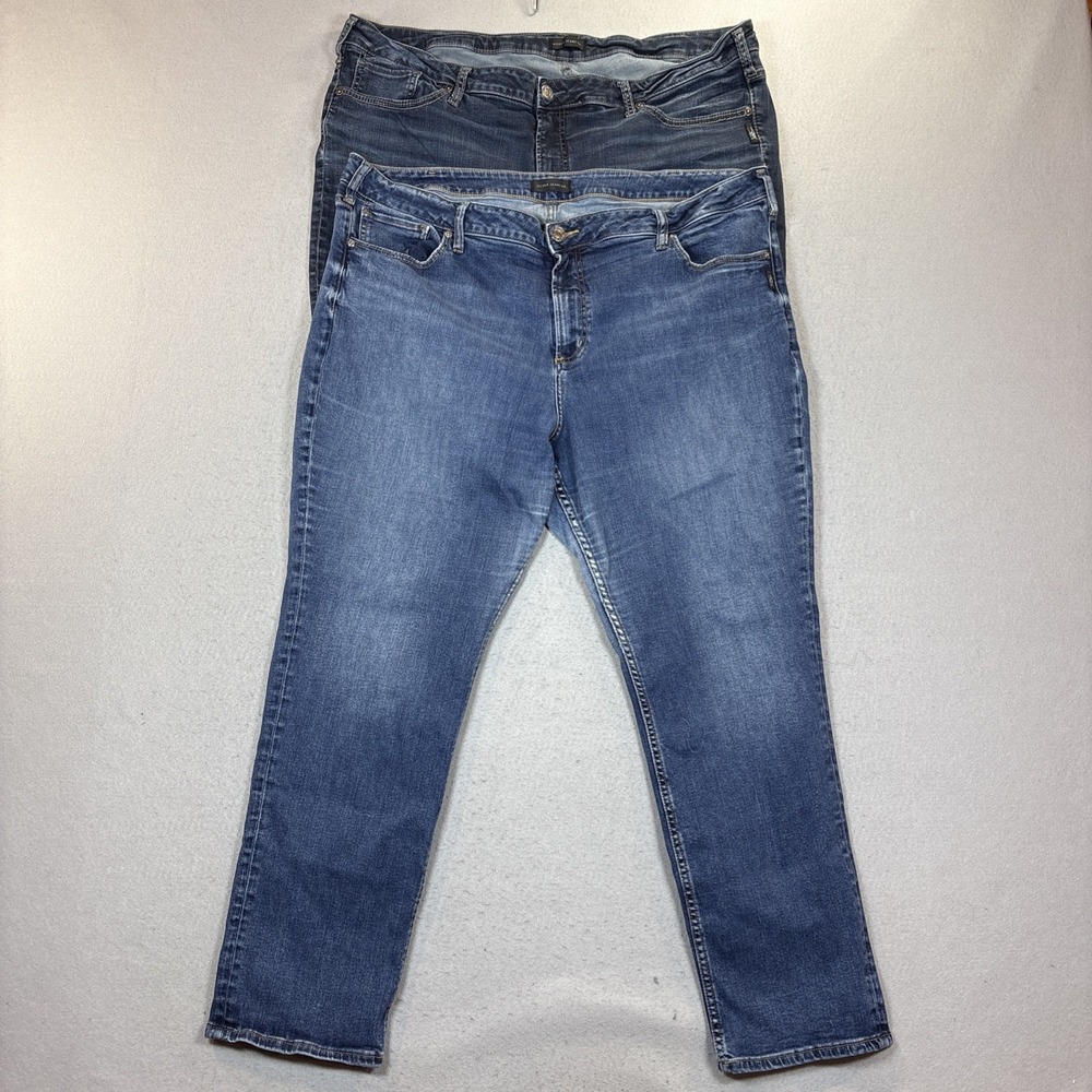 Lot Of 2 - Silver Jean Women's Size 24 Blue Stretch Denim Avery Straight Jeans